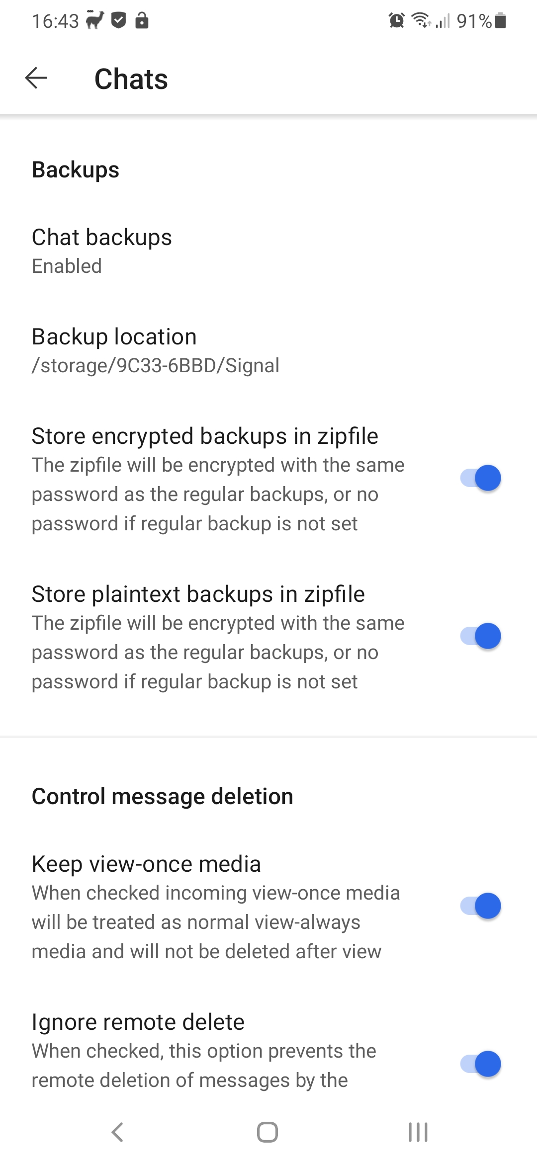 Signal backup options