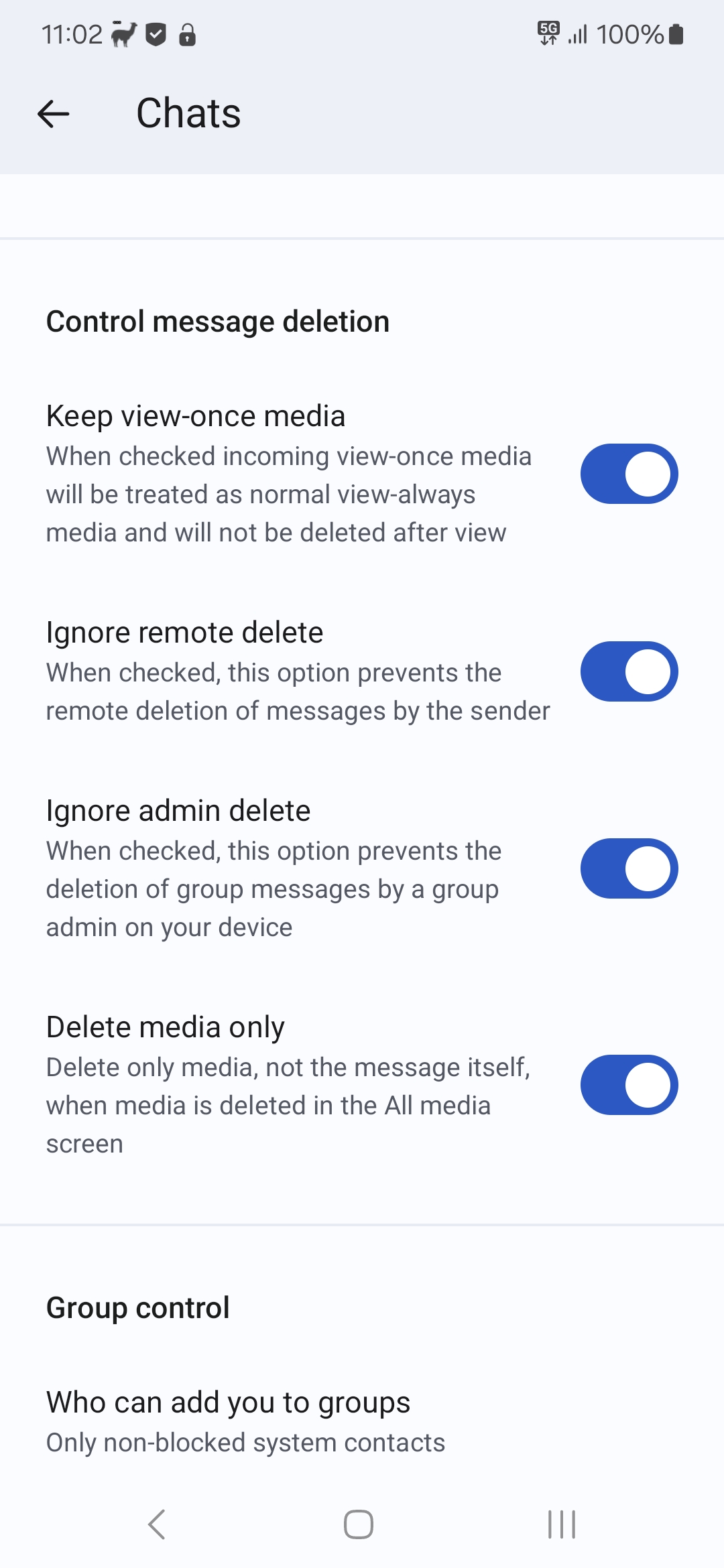 Signal disable view once and remote delete